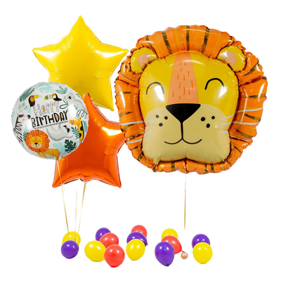 Bubblegum Balloons Jungle Lion Balloon Package - Pre Inflated Balloon Bunch - Edie & Eve