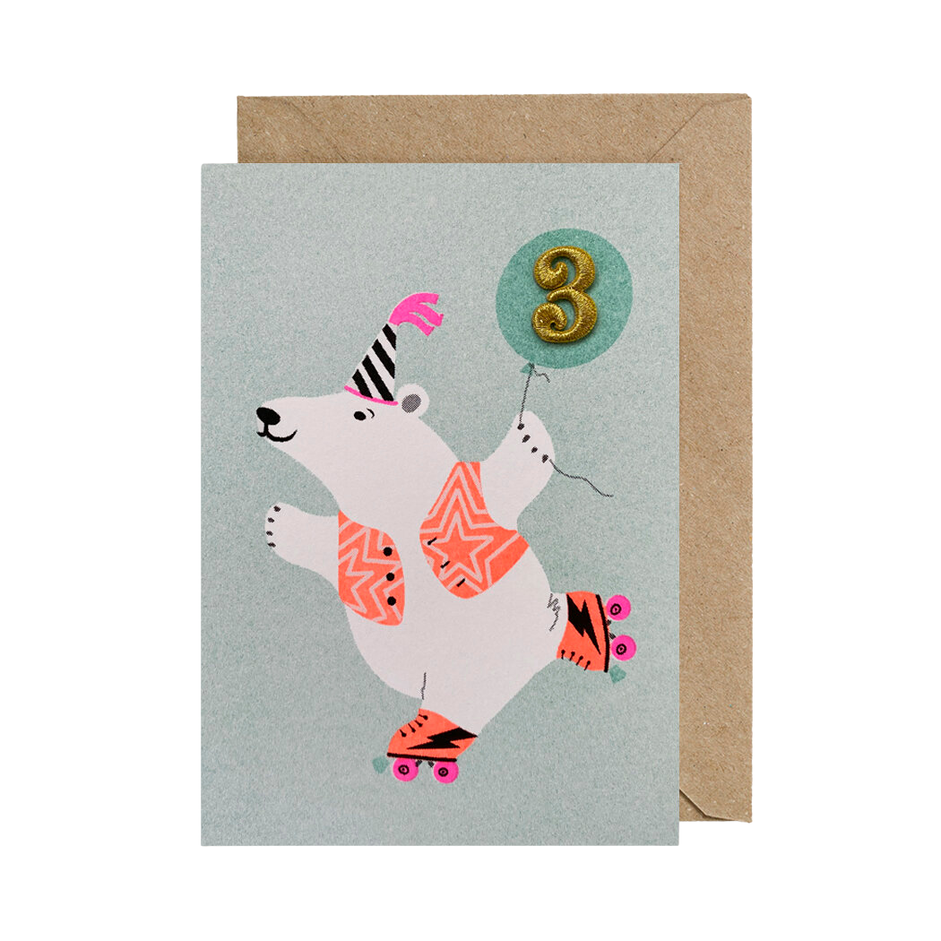 Age 3 Animal Birthday Card - Polar Bear - Greeting Cards - Edie & Eve