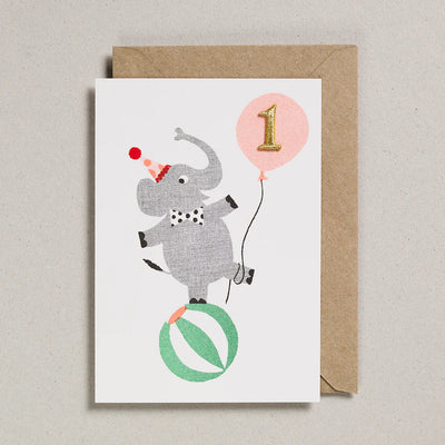 Age 1 Animal Birthday Card - Elephant