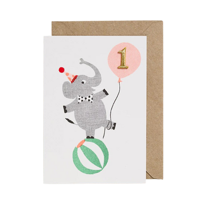 Age 1 Animal Birthday Card - Elephant