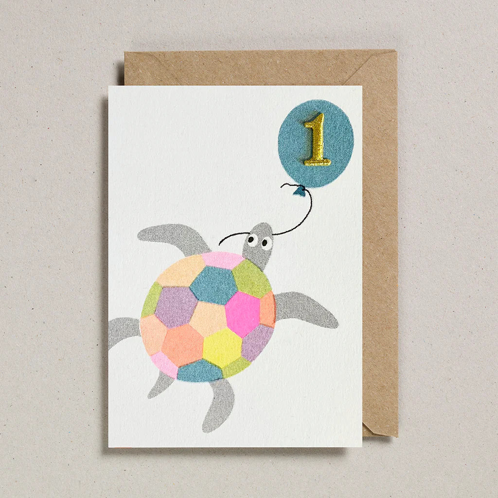 Age 1 Animal Birthday Card - Turtle