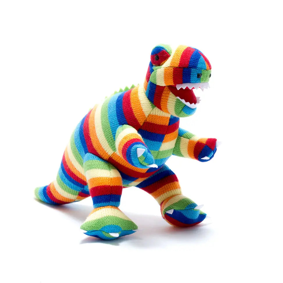 Best Years Knitted Striped T Rex Toy