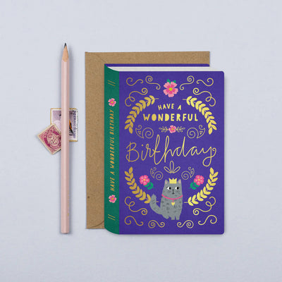 Cat Book Birthday Card