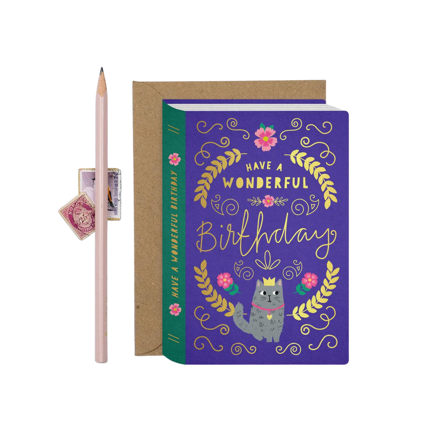 Cat Book Birthday Card