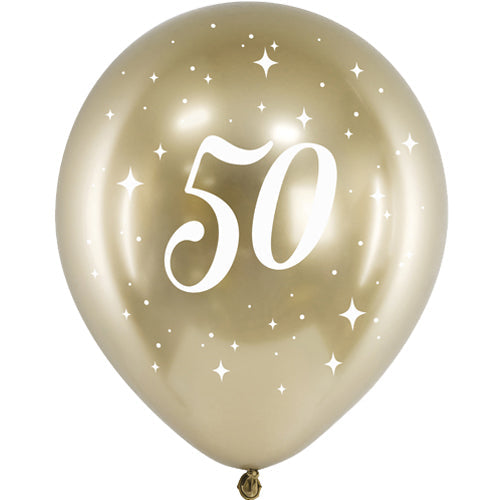 Gold Glossy Age Balloons - 50th (PK6)