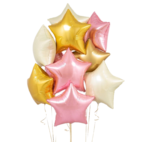 Inflated 5 Baby Pink Star Balloons