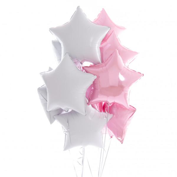 Inflated 5 Pink & White Star Balloons