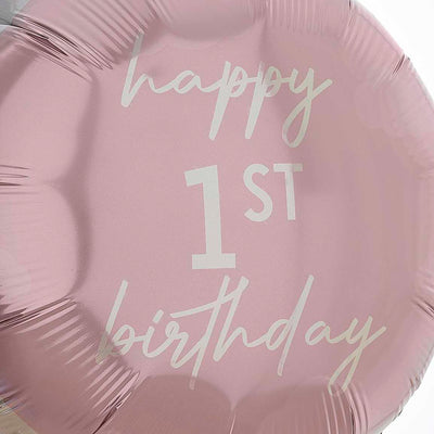 Inflated Pink First Birthday Balloon