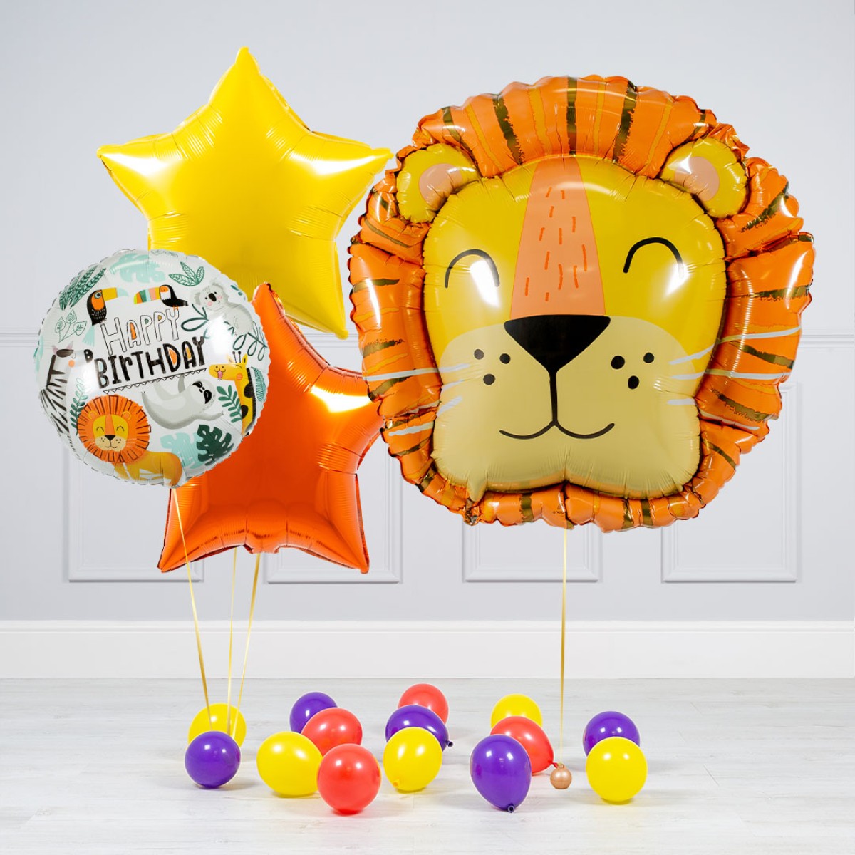 Bubblegum Balloons Jungle Lion Balloon Package - Pre Inflated Balloon Bunch - Edie & Eve
