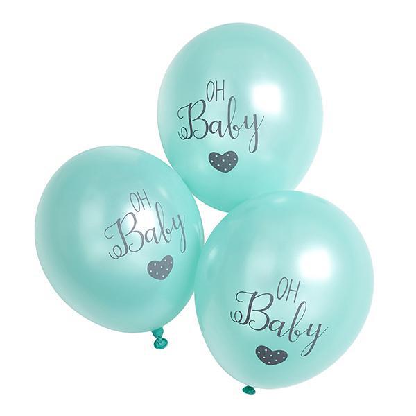 Mint 'Oh Baby' Printed Balloons (pk6)