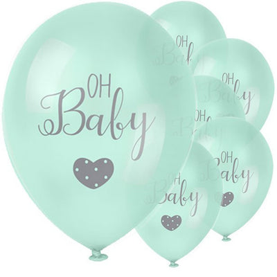 Mint 'Oh Baby' Printed Balloons (pk6)