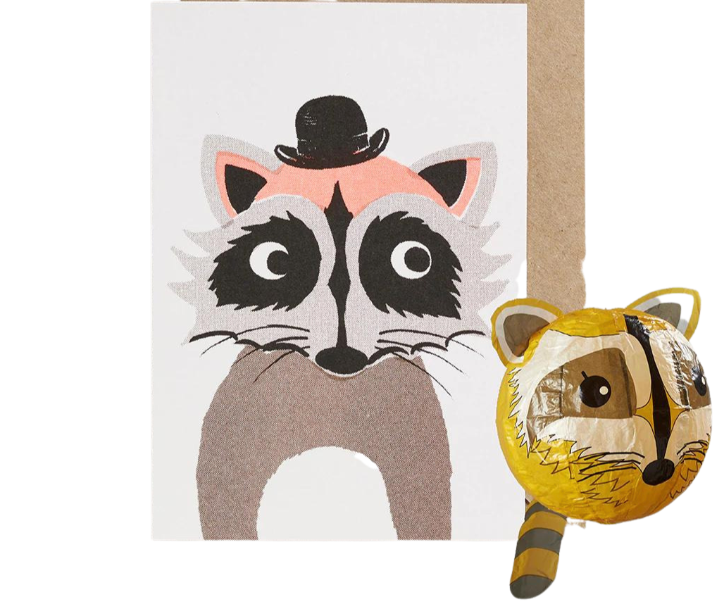 Paper Balloon Greeting Card - Raccoon