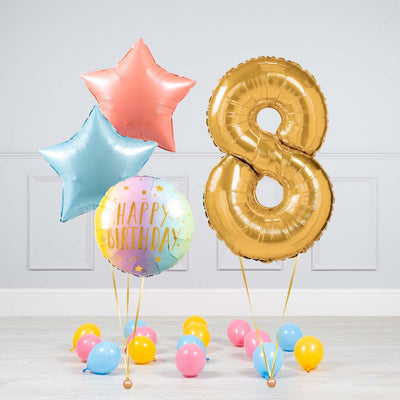 Bubblegum Balloons Pastel Rainbow Numbers - Pre Inflated Balloon Bunch - Edie & Eve