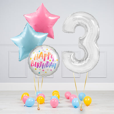 Bubblegum Balloons Pastel Rainbow Silver Numbers - Pre Inflated Balloon Bunch - Edie & Eve