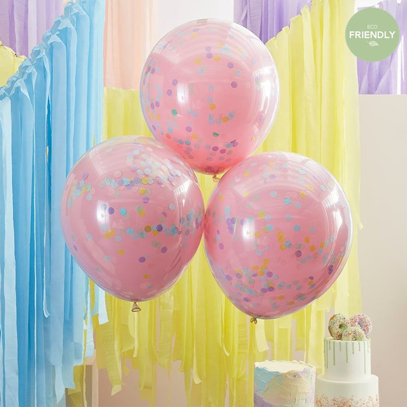 Pink Double Confetti Balloons (Pk3) Ginger Ray