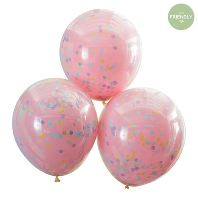 Pink Double Confetti Balloons (Pk3) Ginger Ray