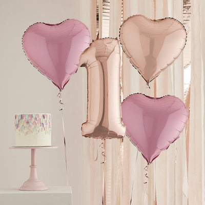 Pre Inflated 1st Birthday Balloon Bunch - Rose Gold
