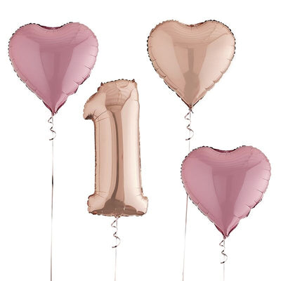 Pre Inflated 1st Birthday Balloon Bunch - Rose Gold