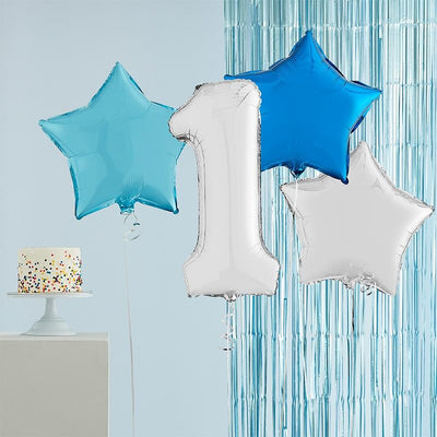 Pre Inflated 1st Birthday Balloon Bunch - Silver