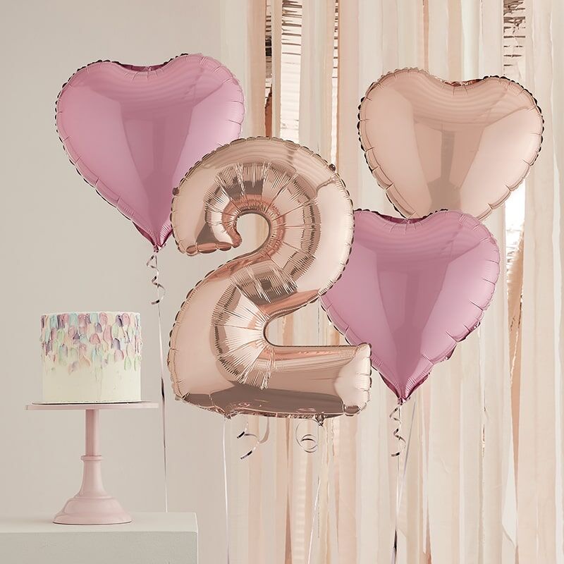 Pre Inflated 2nd Birthday Balloon Bunch - Rose Gold