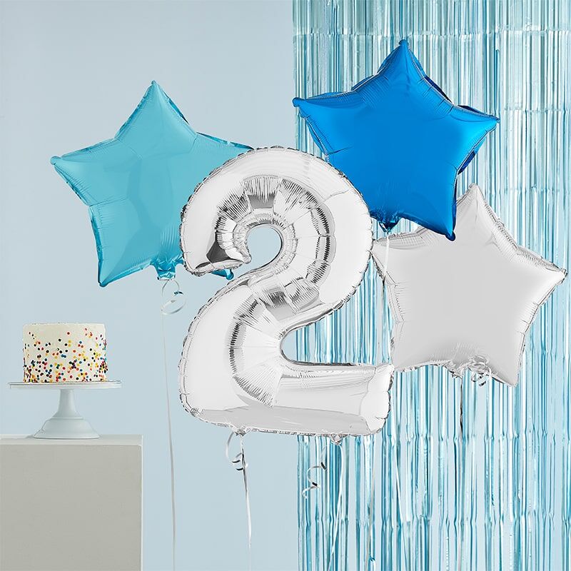 Pre Inflated 2nd Birthday Balloon Bunch - Silver