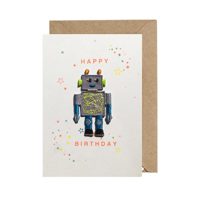 Robot Iron on Patch Birthday Card