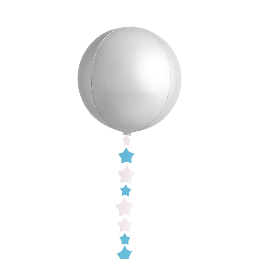 Inflated Bubble Balloon with Handmade Bubblegum Balloon Tail - White/Blue - Inflated Bubble Balloons - Edie & Eve