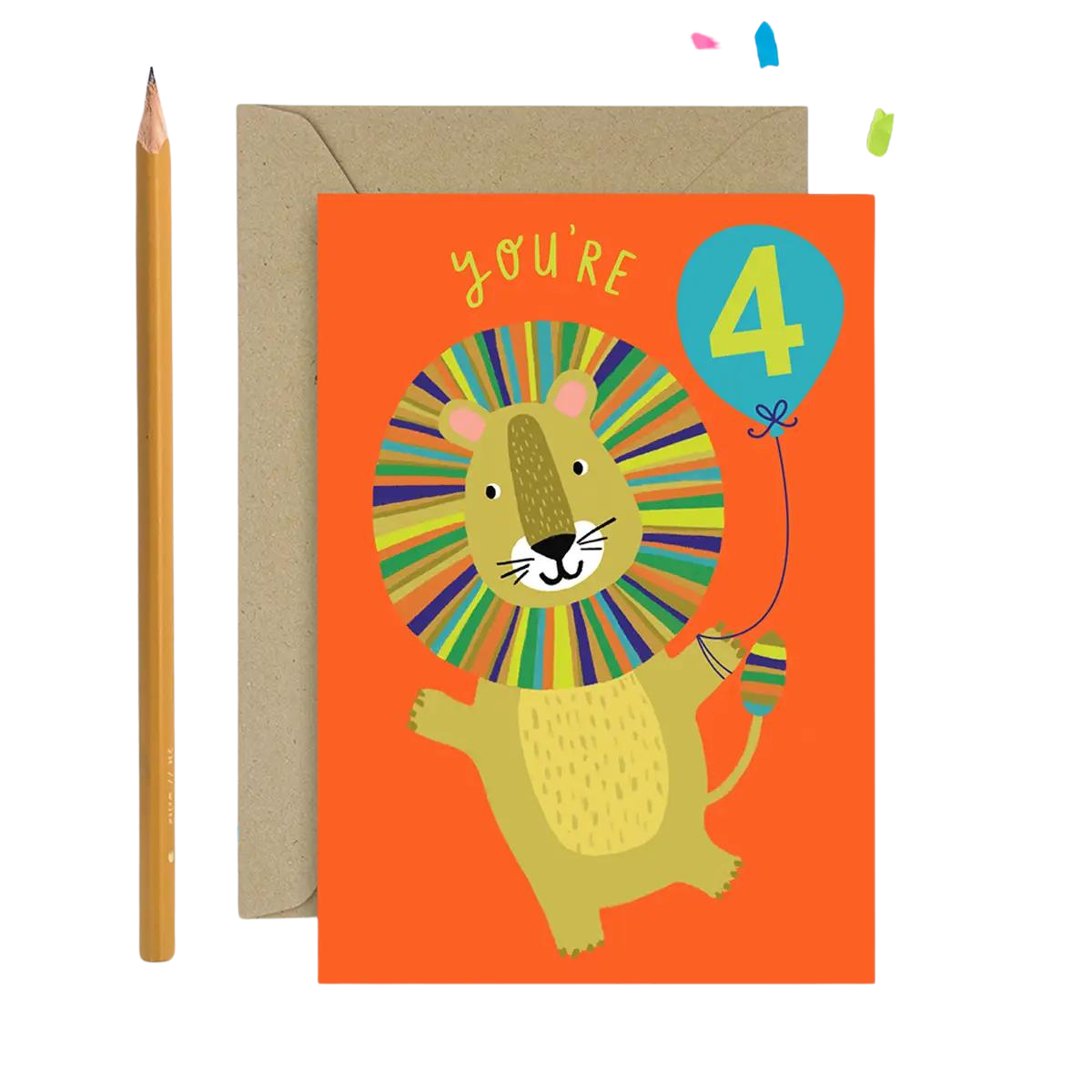 Age 4 Lion Children's Birthday Card - Greeting Cards - Edie & Eve