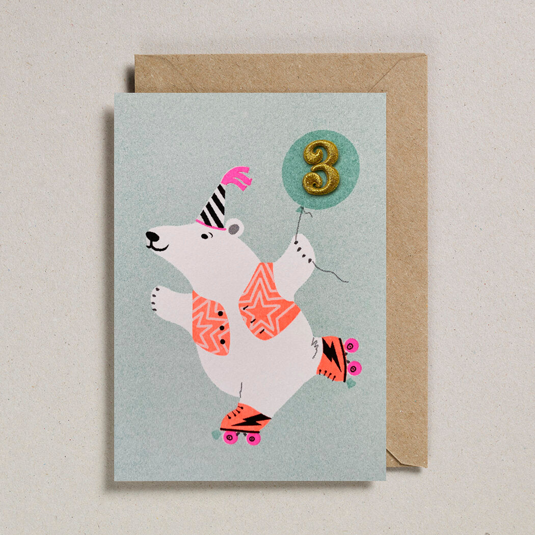 Age 3 Animal Birthday Card - Polar Bear - Greeting Cards - Edie & Eve