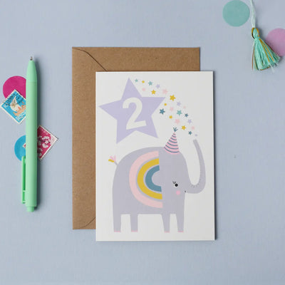 Age 2 Elephants Purple Kid's Birthday Card - Greeting Cards - Edie & Eve