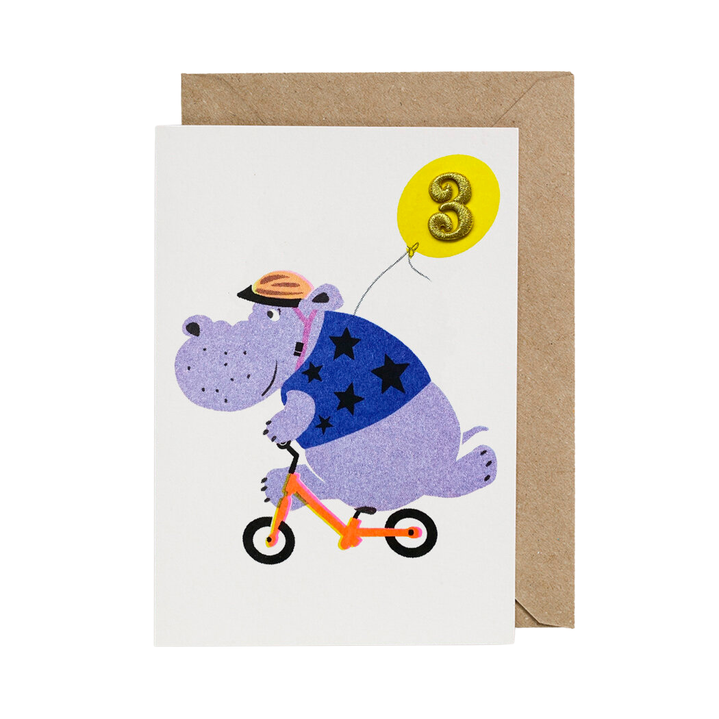 Age 3 Animal Birthday Card - Hippo - Greeting Cards - Edie & Eve